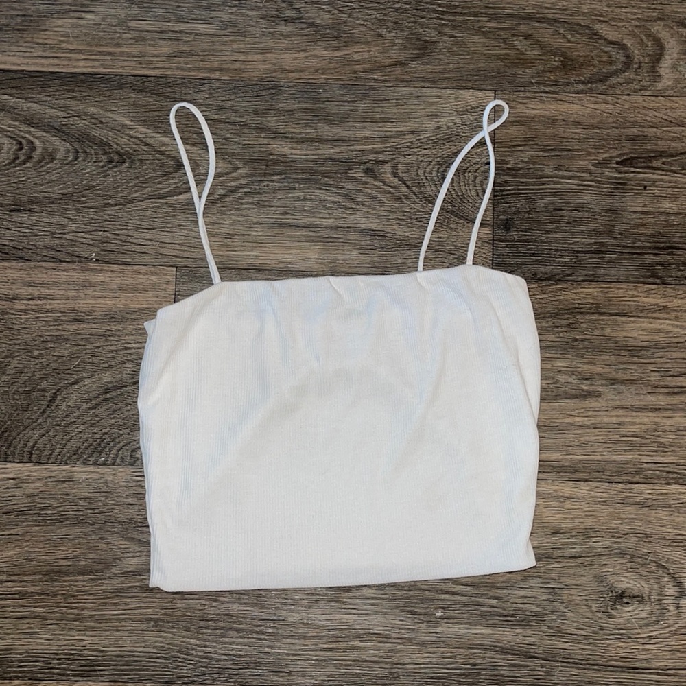 12th Tribe White Ribbed Cropped Tank Top Size S
